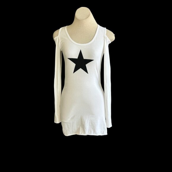 Hard Tail Forever White Black Star Cold Shoulder Bodycon Mini Dress Size Small - Picture 1 of 8